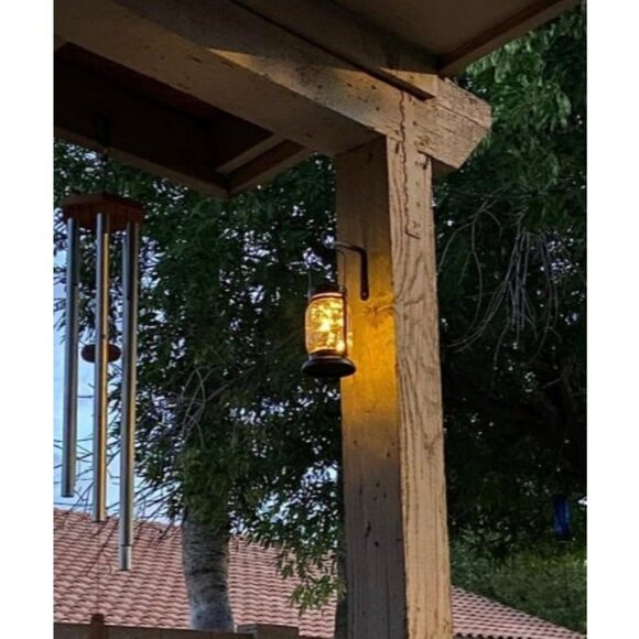 2 Pack Outdoor Hanging Solar Lanterns Hummingbird Theme Vintage Glass Mason Jar - Picture 2 of 2